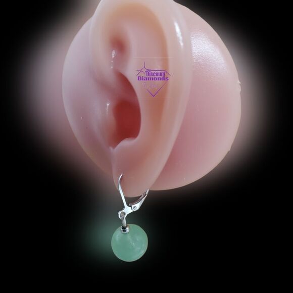 Natural Green Jade Drop Dangle Leverback Earrings on 925 Sterling Silver - Picture 8 of 8